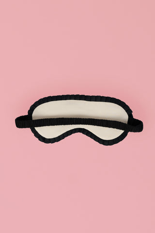 Ruffle-Trim Embroidered Eye Mask in Ivory
