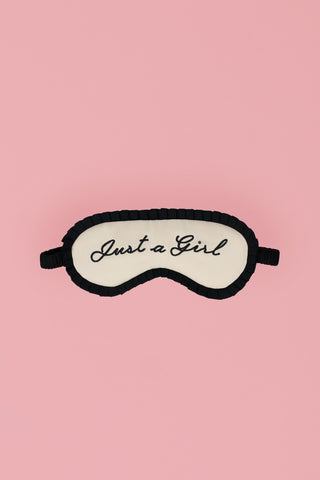 Ruffle-Trim Embroidered Eye Mask in Ivory