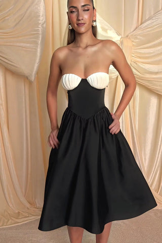 Strapless Corset Midi Dress in Black