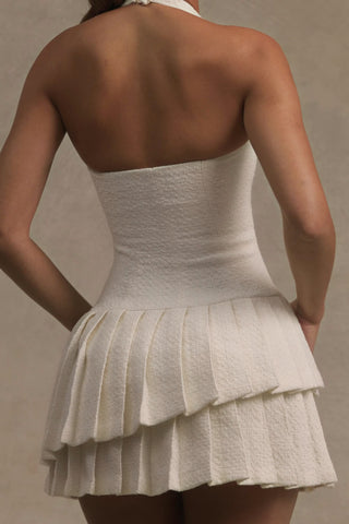 Asymmetric Layered Halterneck Mini Dress in Ivory