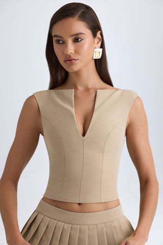 Open-Front Crop Top in Camel