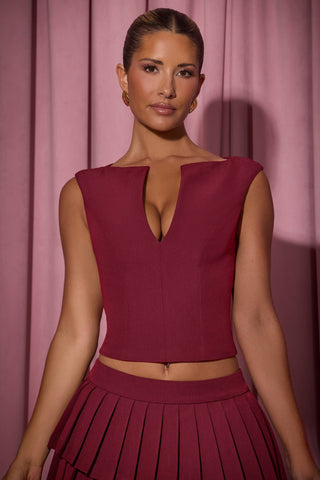 Open-Front Crop Top in Wine Red