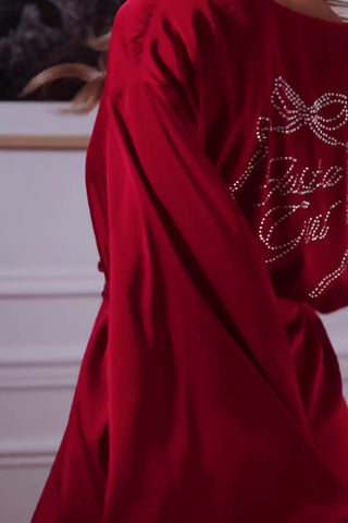 Embellished Wrap-Over Robe in Ruby Red