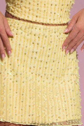 Embellished Low-Rise Mini Skirt in Yellow