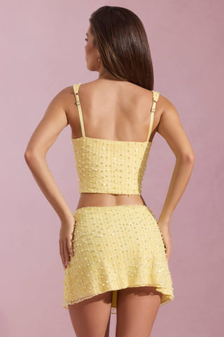 Embellished Low-Rise Mini Skirt in Yellow