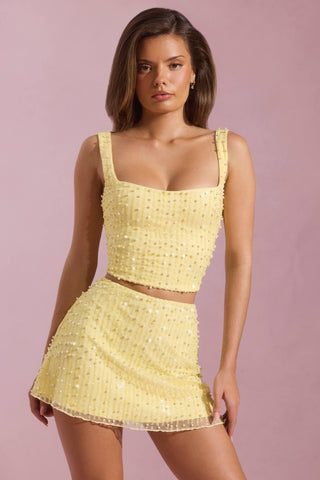 Embellished Low-Rise Mini Skirt in Yellow