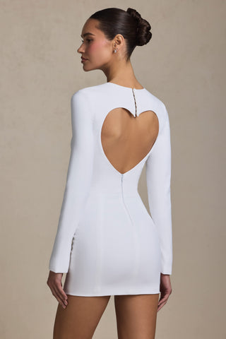 Cut-Out Heart-Detail Bodycon Mini Dress in White