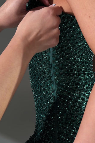 Embellished Bubble Hem Mini Dress in Teal Green