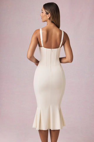 Layered Bra-Detail Fishtail Midaxi Dress in Ivory