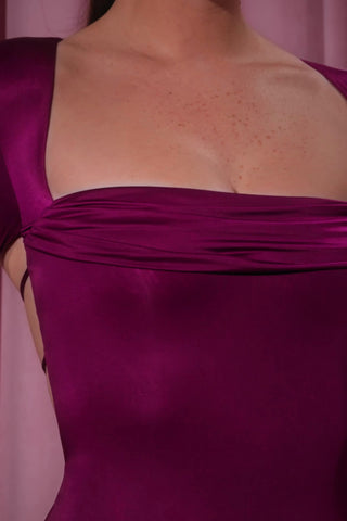 Cowl-Neck Long-Sleeve Midaxi Dress in Plum