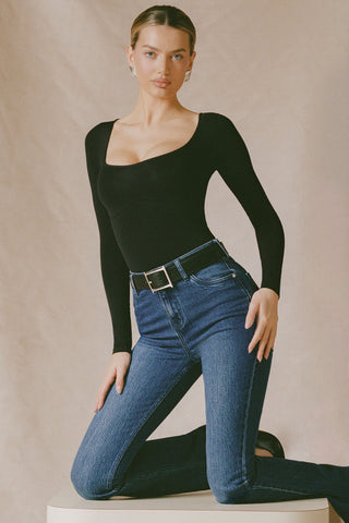 Seamless Long-Sleeve Bodysuit in Black
