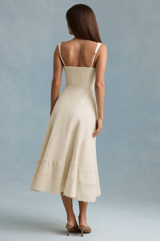 Cotton-Poplin A-Line Midaxi Dress in Ivory