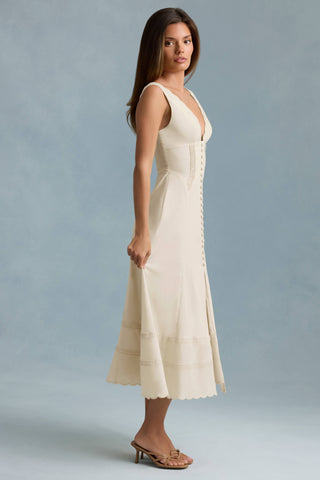 Cotton-Poplin A-Line Midaxi Dress in Ivory