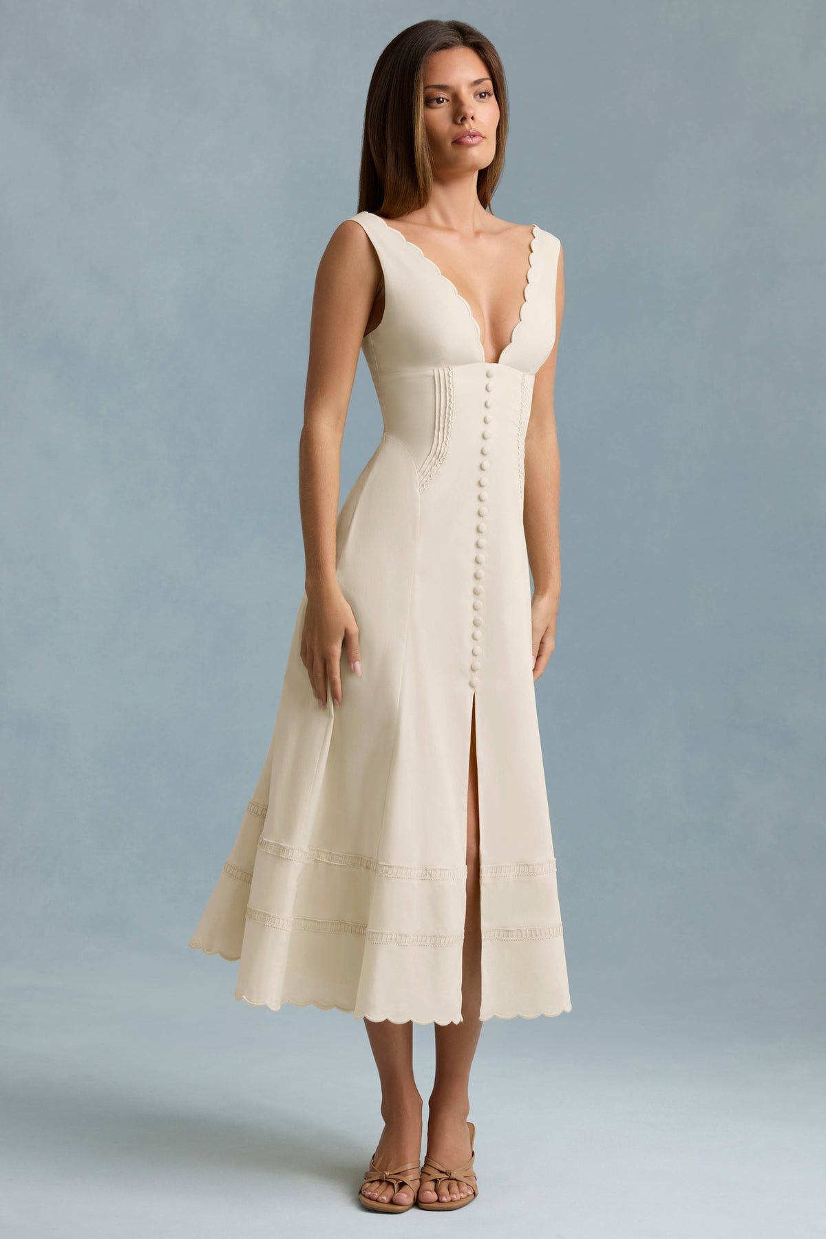 Cotton-Poplin A-Line Midaxi Dress in Ivory