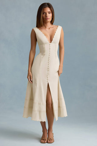 Cotton-Poplin A-Line Midaxi Dress in Ivory