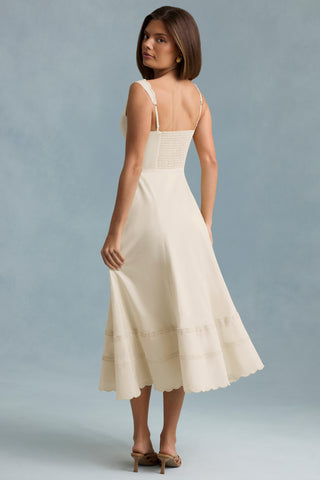 Cotton-Poplin A-Line Midaxi Dress in Ivory