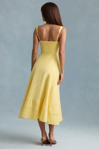 Cotton-Poplin A-Line Midaxi Dress in Pastel Yellow