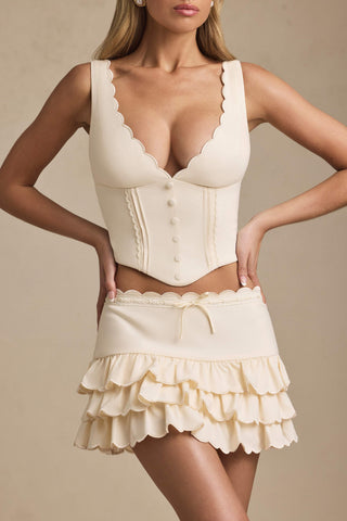 Plunge-Neck Scalloped Corset Top in Ivory