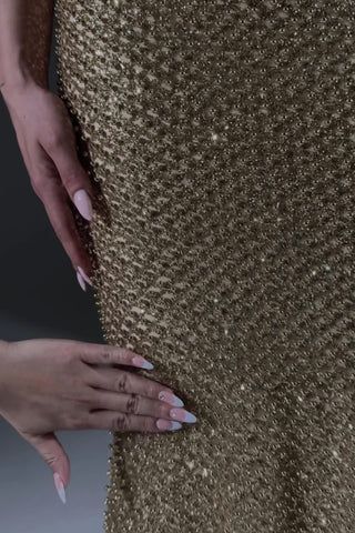 Embellished Cut-Out Gown in Gold