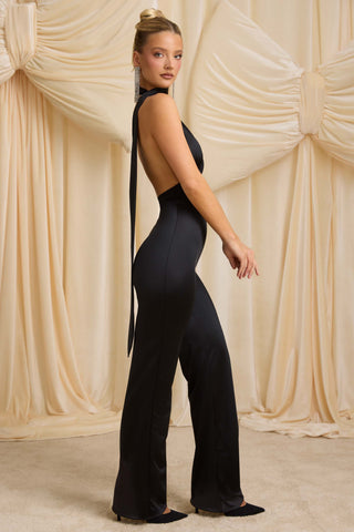 Scarf-Detail Halterneck Jumpsuit in Black