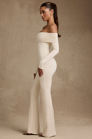 Modal Off-Shoulder Ruched Jumpsuit in Ivory