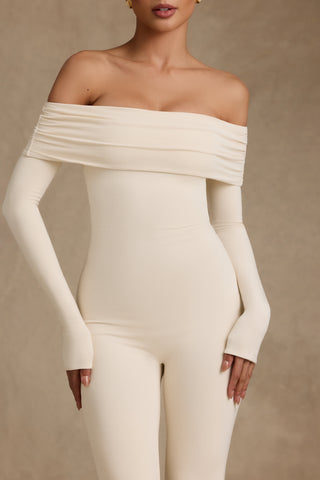 Modal Off-Shoulder Ruched Jumpsuit in Ivory