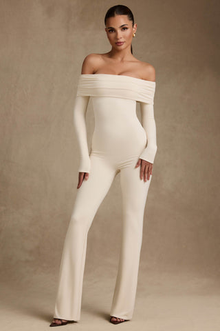 Modal Off-Shoulder Ruched Jumpsuit in Ivory