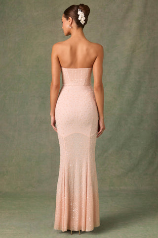 Embellished Sweetheart-Neck Fishtail Gown in Dusty Rose