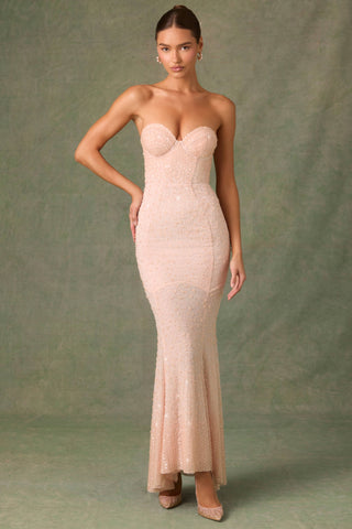Embellished Sweetheart-Neck Fishtail Gown in Dusty Rose