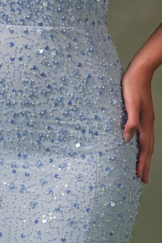 Embellished Sweetheart-Neck Fishtail Gown in Sky Blue