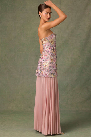 Embellished Convertible Lace-Up Gown in Floral Pink