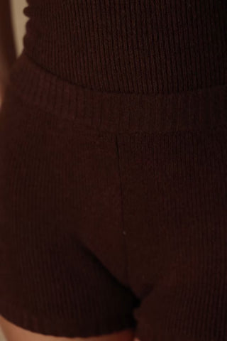 Ribbed-Knit Shorts in Espresso