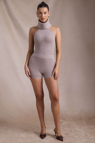 Ribbed-Knit Shorts in Taupe