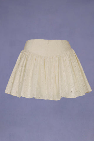 Bow-Detail Broderie Anglaise Mini Skirt in Ivory