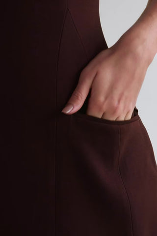 Cut-Out Structured A-Line Mini Dress in Chocolate Brown