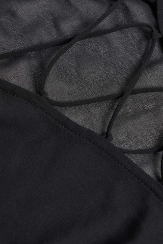 Lace-Up Balloon-Sleeve Mini Dress in Black