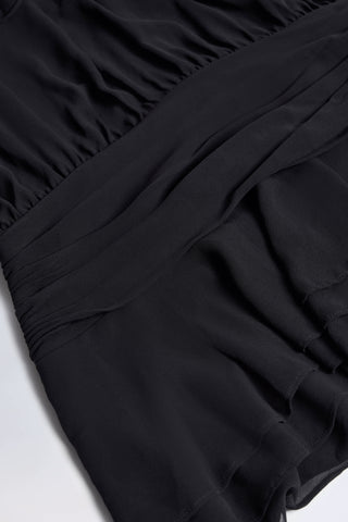 Lace-Up Balloon-Sleeve Mini Dress in Black