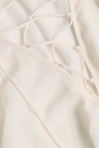 Lace-Up Balloon-Sleeve Mini Dress in Ivory