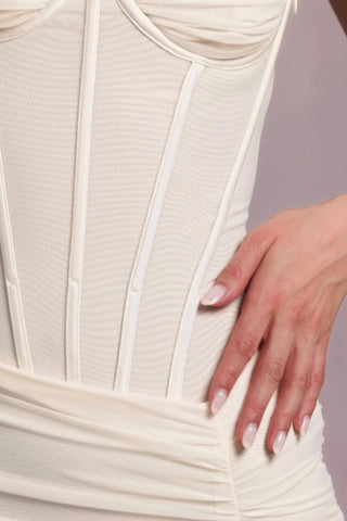 Ruched Asymmetric Corset Gown in Ivory