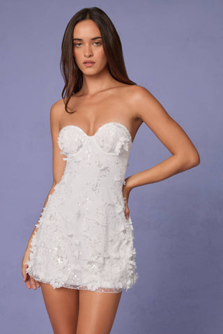 Embellished Bandeau A-line Mini Dress in White