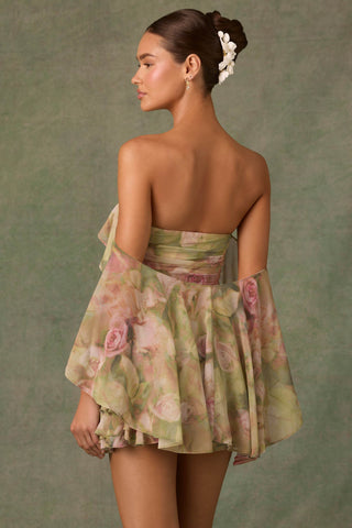 Off-Shoulder Ruffled Mini Dress in Floral Multi Print