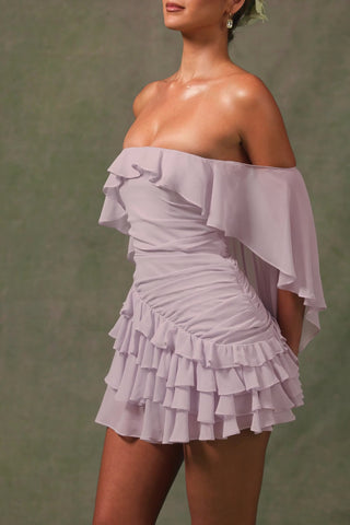 Off-Shoulder Ruffled Mini Dress in Lilac