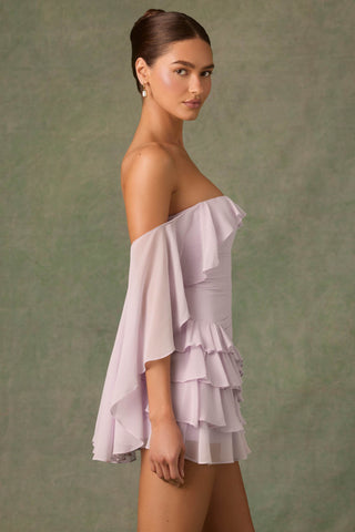 Off-Shoulder Ruffled Mini Dress in Lilac