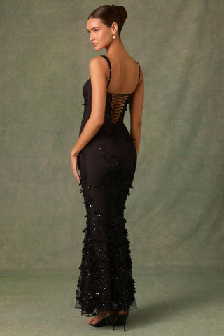 Embellished Fishtail Corset Gown in Black