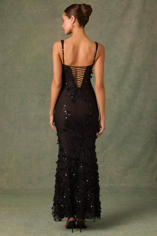 Embellished Fishtail Corset Gown in Black