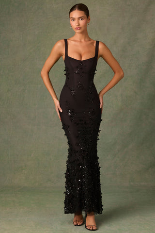 Embellished Fishtail Corset Gown in Black