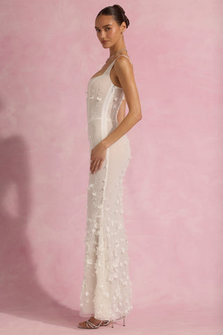 Embellished Fishtail Corset Gown in White