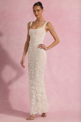 Embellished Fishtail Corset Gown in White