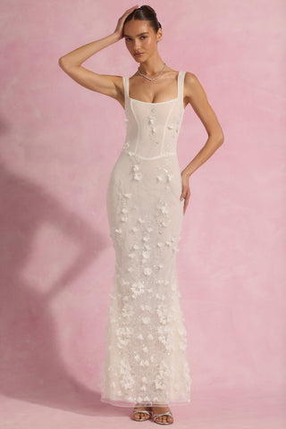 Embellished Fishtail Corset Gown in White