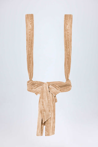 Ruched Halterneck Crop Top in Tan Print